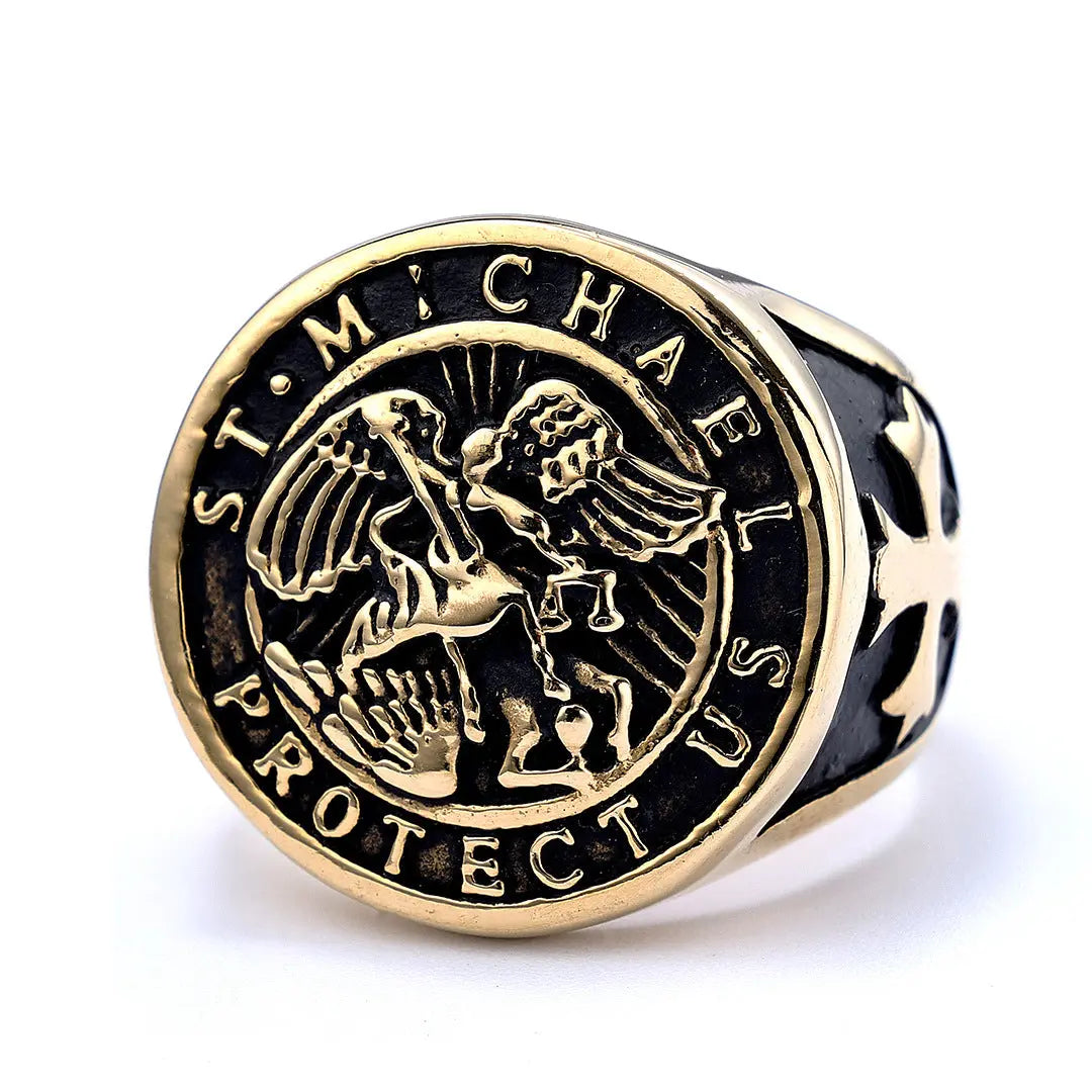 Guardian Angel Saint Michael Ring - Vrafi Jewelry