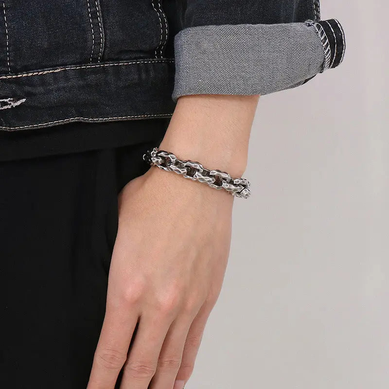 Hammered Biker Stainless Steel Bracelet Vrafi Jewelry