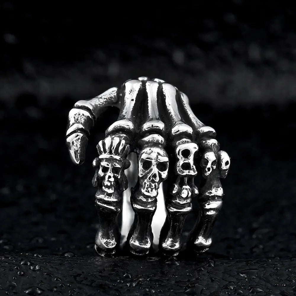 Hand Bone Stainless Steel Skull Ring - Vrafi Jewelry