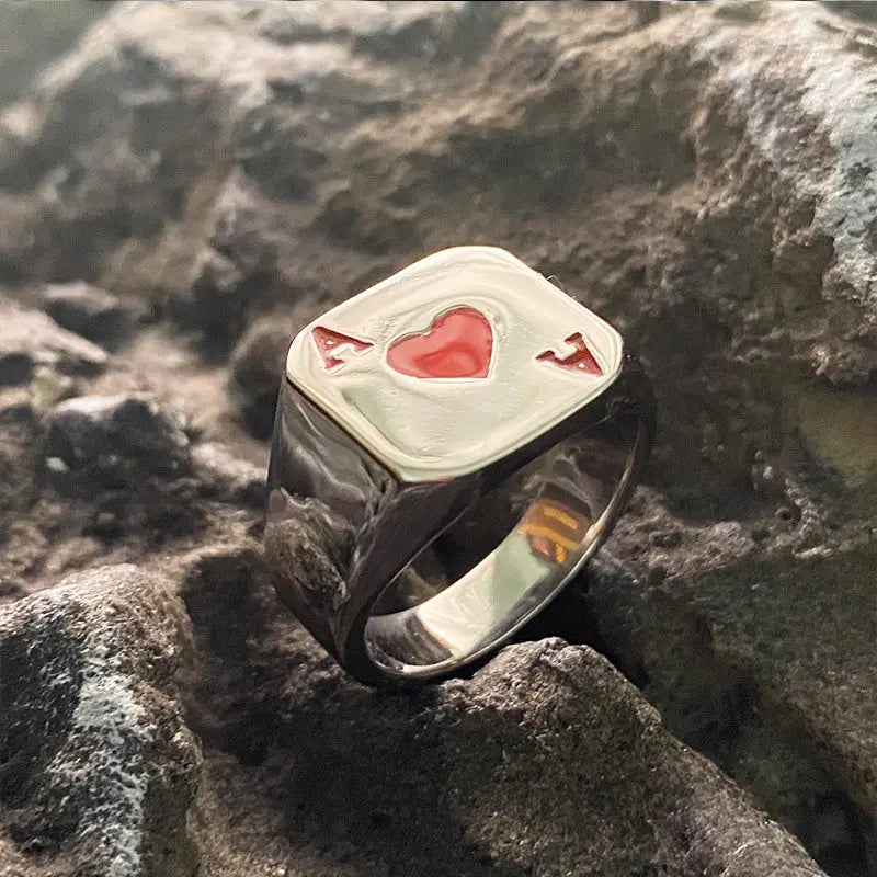 Heart Ace Stainless Steel Signet Ring VRAFI