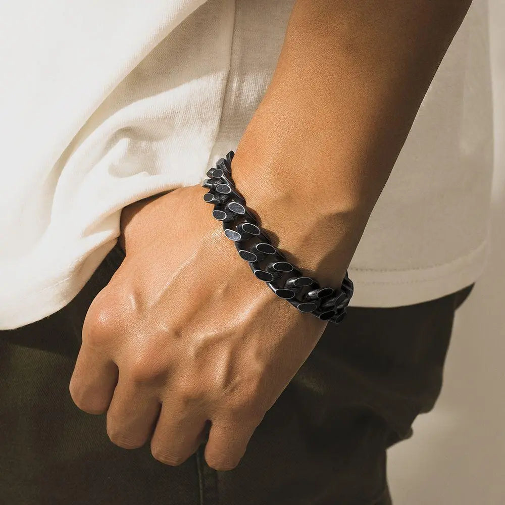 Heavy Curb Link Blackened Stainless Steel Bracelet VRAFI