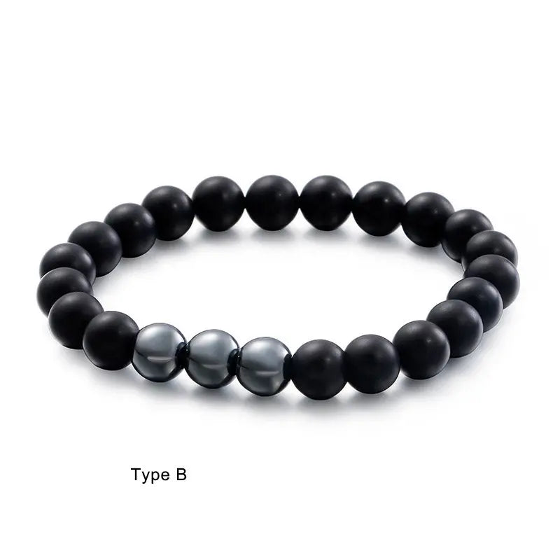 Hematite Black Agate Bead Stretchable Bracelet VRAFI