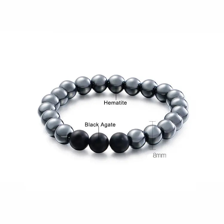 Hematite Black Agate Bead Stretchable Bracelet VRAFI