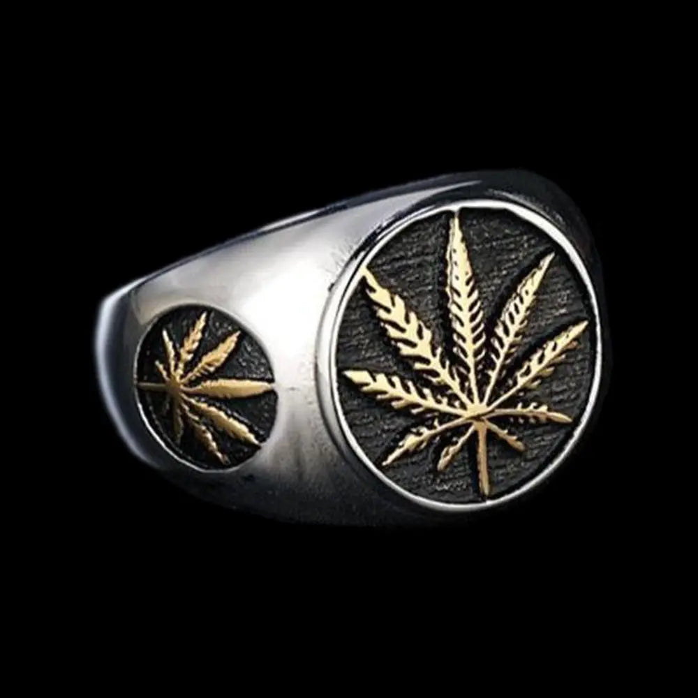 Hemp Leaf Stainless Steel Ring - Vrafi Jewelry