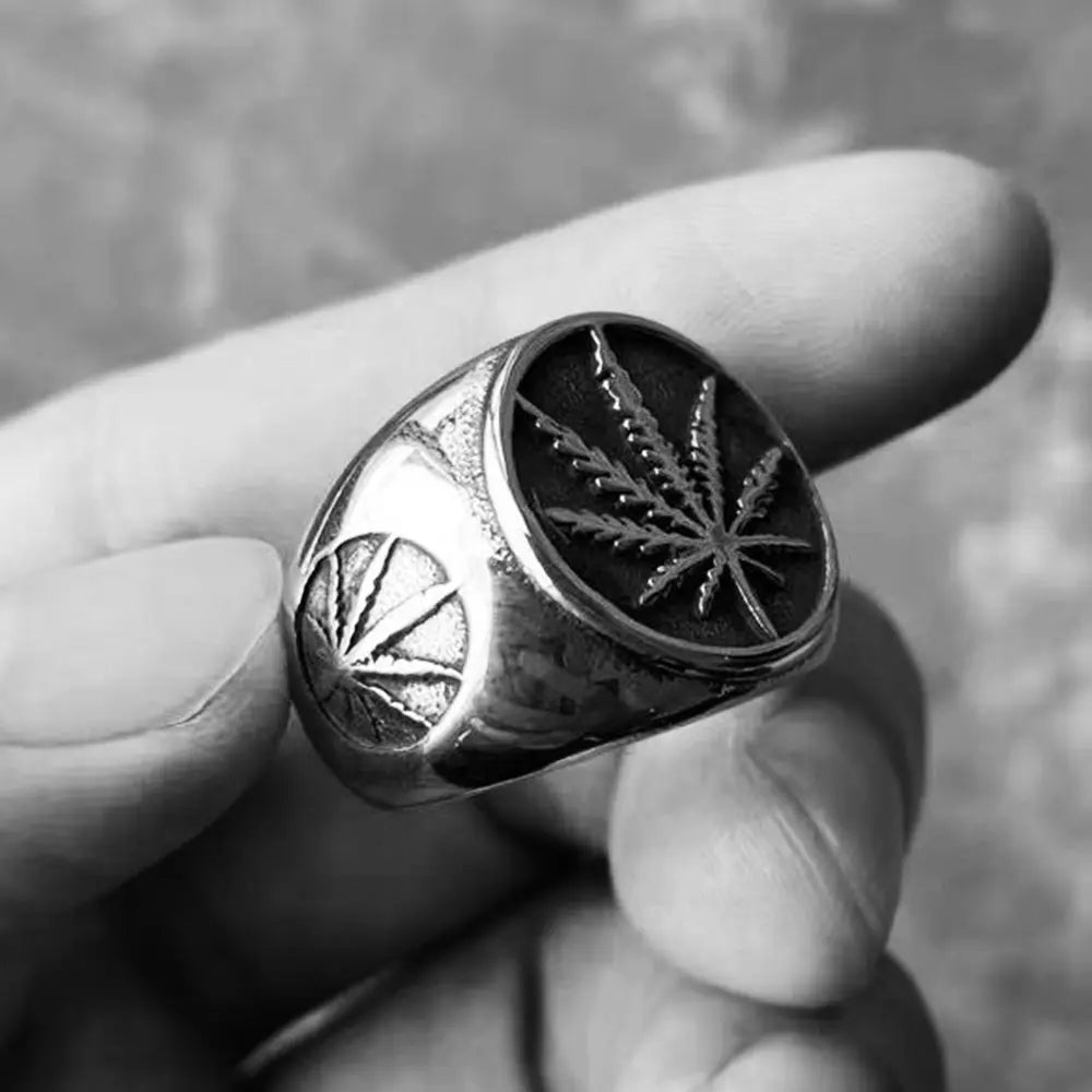 Hemp Leaf Stainless Steel Ring - Vrafi Jewelry