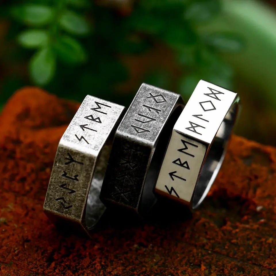 Hexagon Viking Rune Stainless Steel Ring Band Vrafi Jewelry