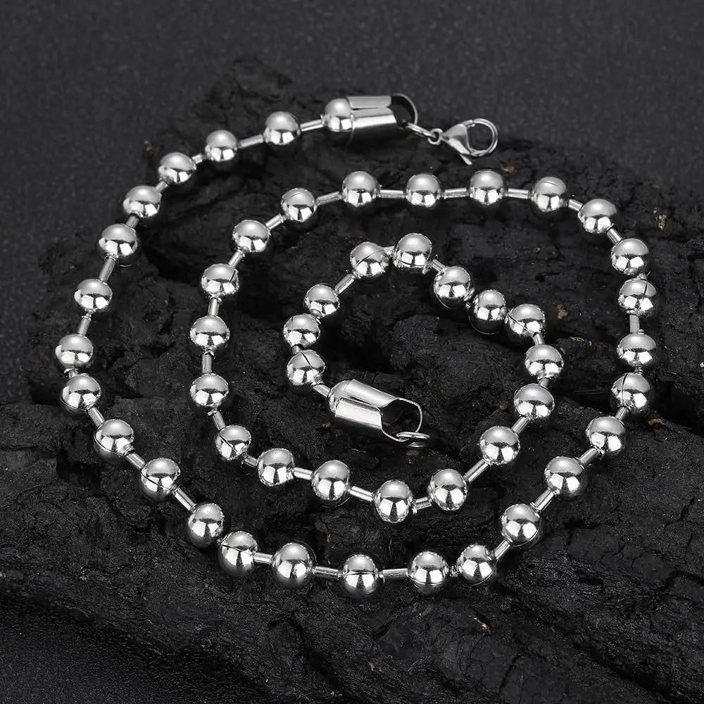 Hip Hop Bead Stainless Steel Chain-Silver Vrafi Jewelry