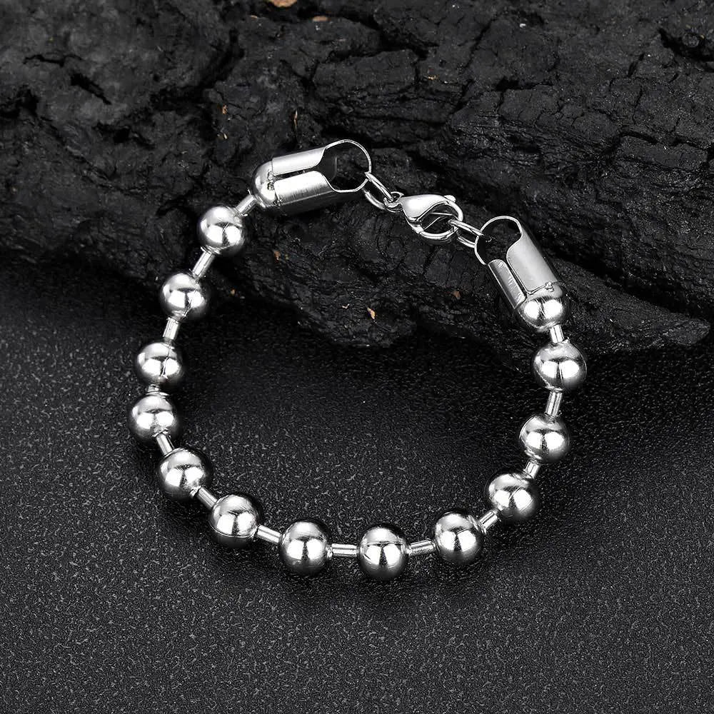 Hip Hop Bead Stainless Steel Chain-Silver Vrafi Jewelry