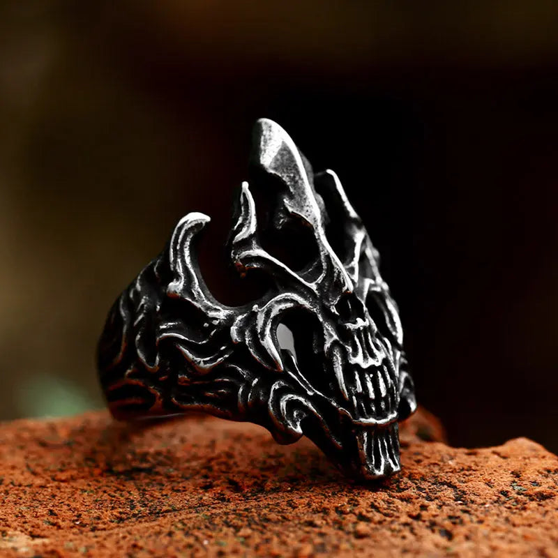 Hollowed Punk Skull Stainless Steel Ring - Vrafi Jewelry