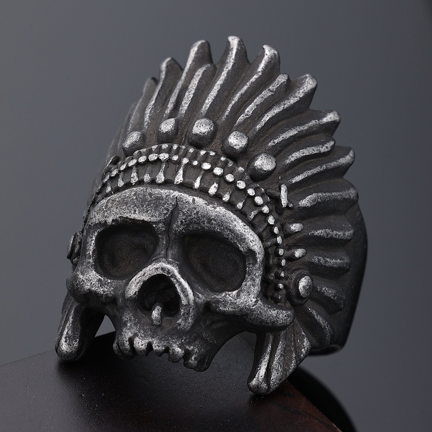 Indian Skull Stainless Steel Ring-Vrafi Jewelry