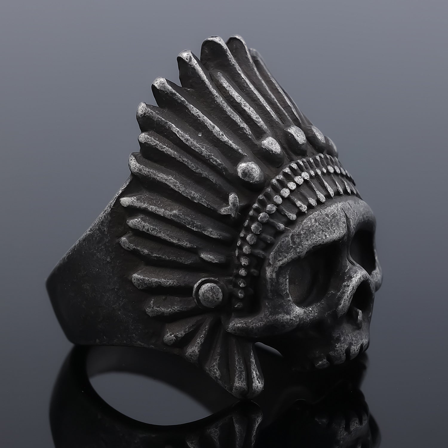 Indian Skull Stainless Steel Ring-Vrafi Jewelry