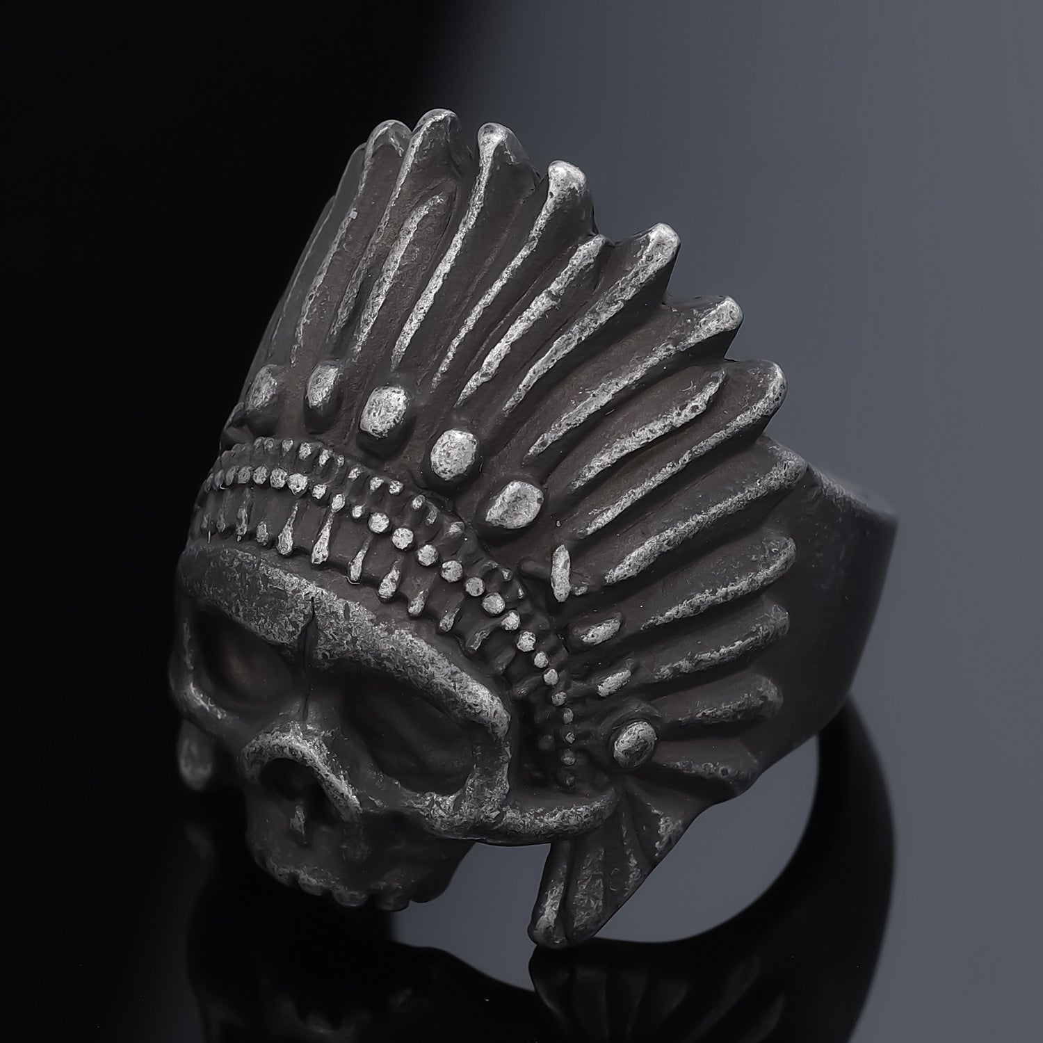 Indian Skull Stainless Steel Ring-Vrafi Jewelry