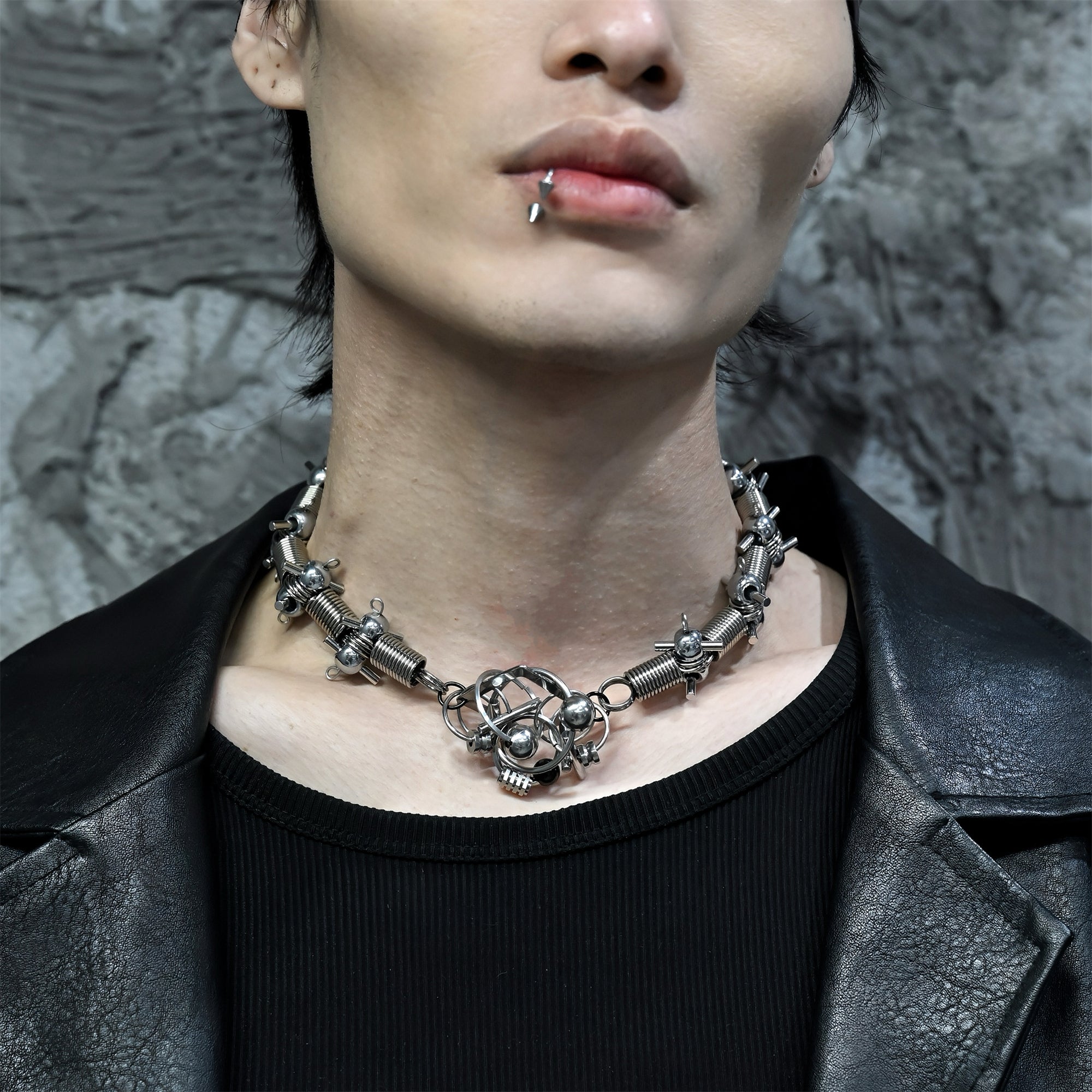 Industrial Spring Silver-Tone Clavicle Chain