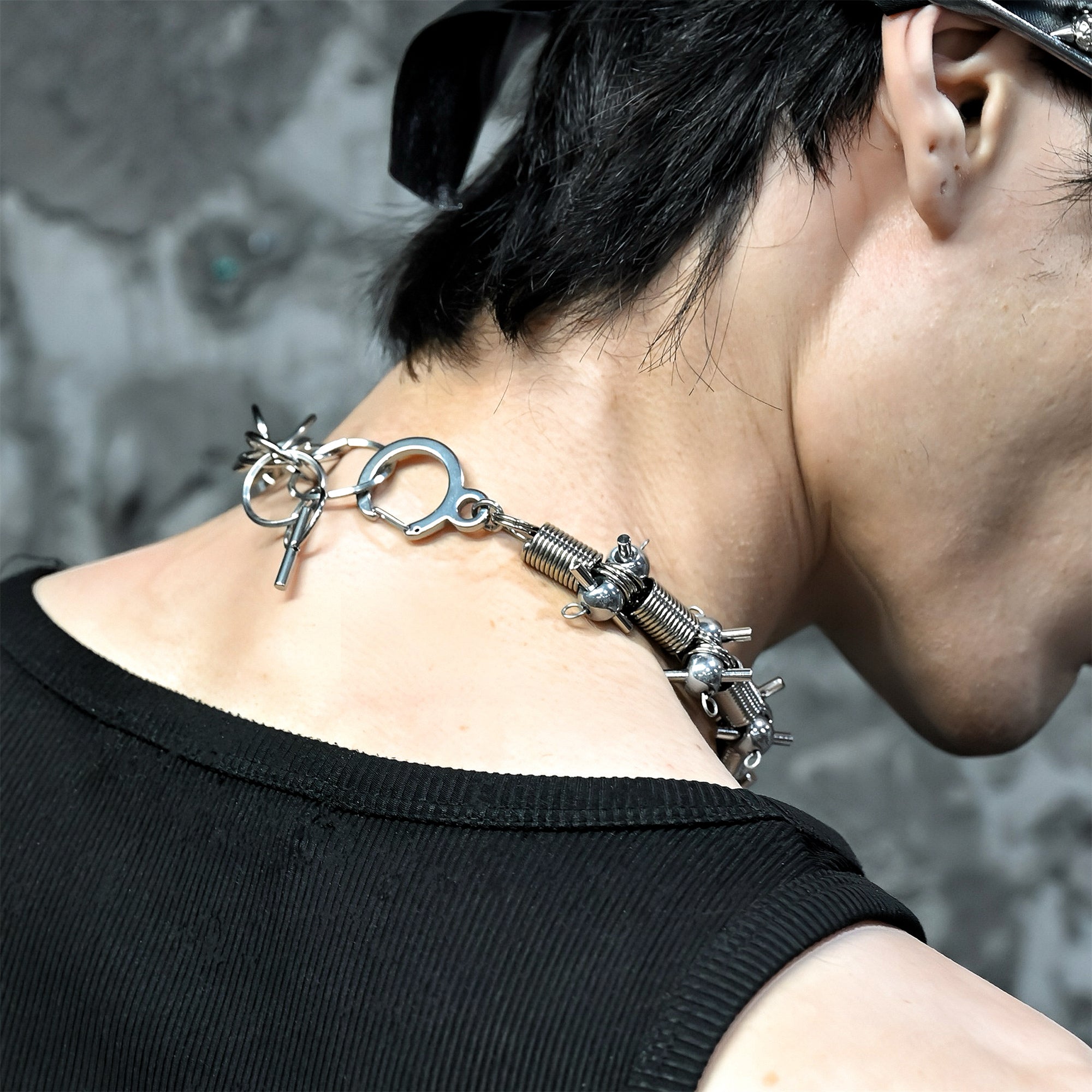 Industrial Spring Silver-Tone Clavicle Chain