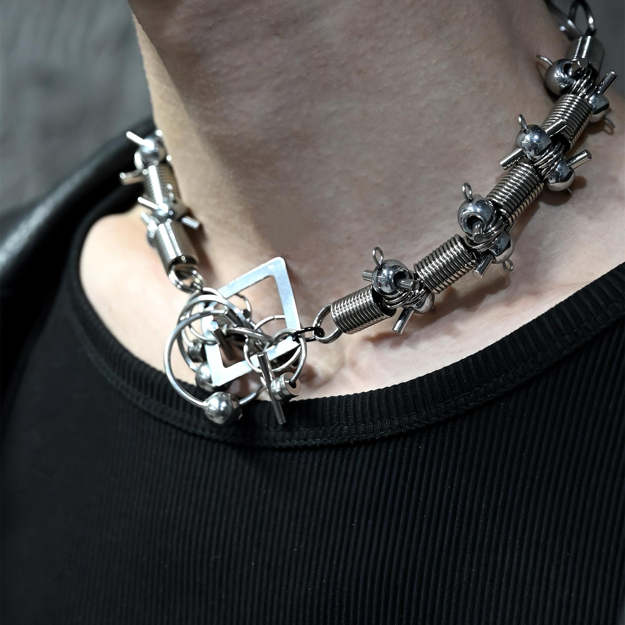 Industrial Spring Silver-Tone Clavicle Chain