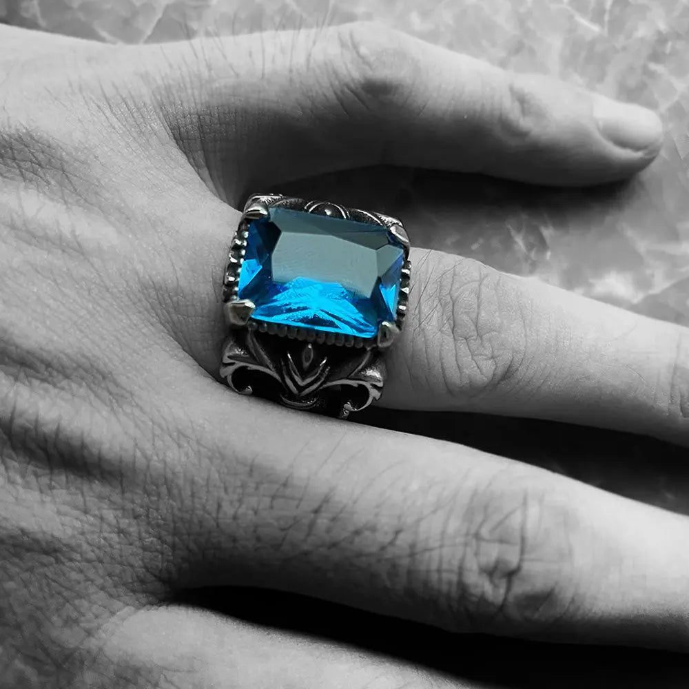 Knight Style Gemstone Inlaid Stainless Steel Ring - Vrafi Jewelry