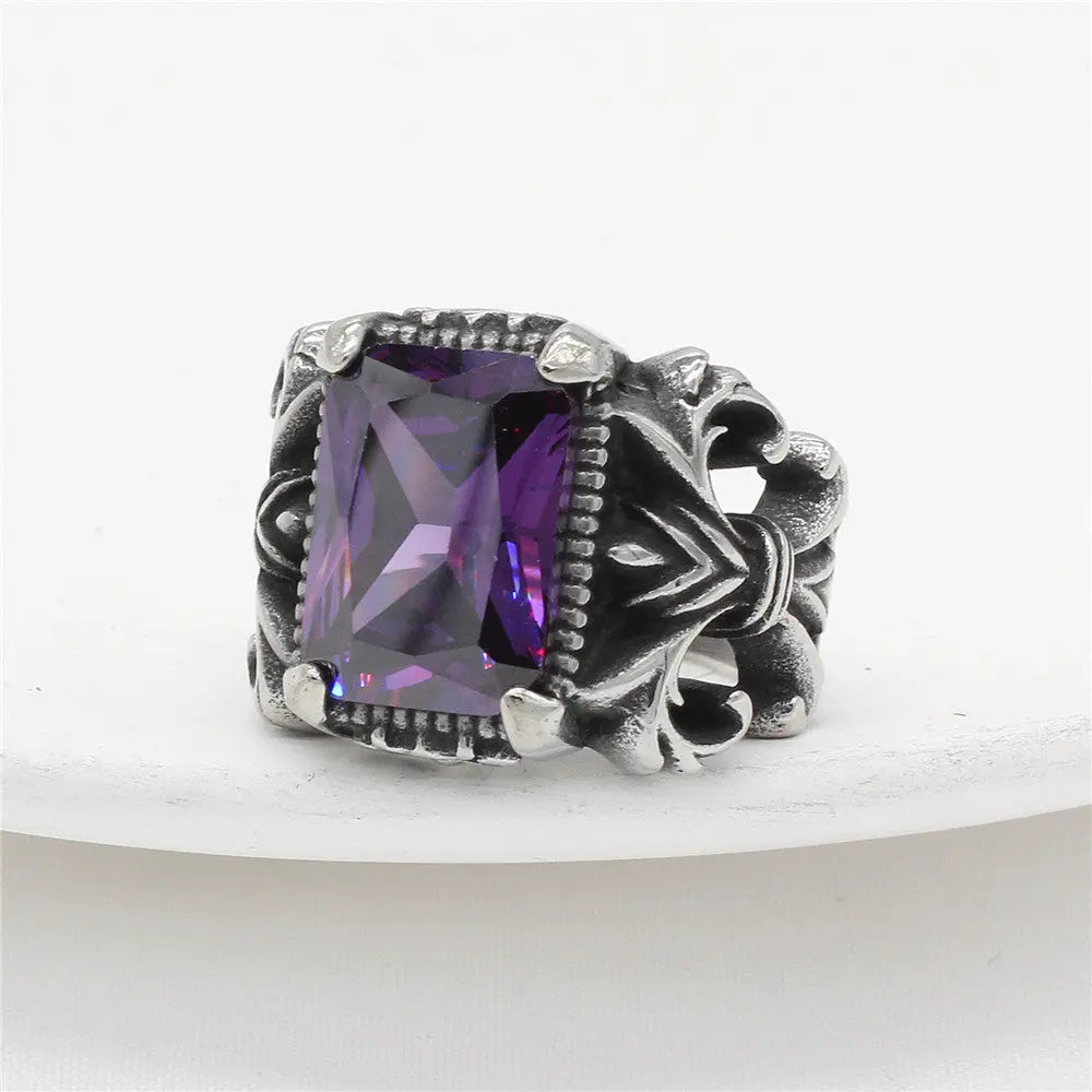 Knight Style Gemstone Inlaid Stainless Steel Ring - Vrafi Jewelry