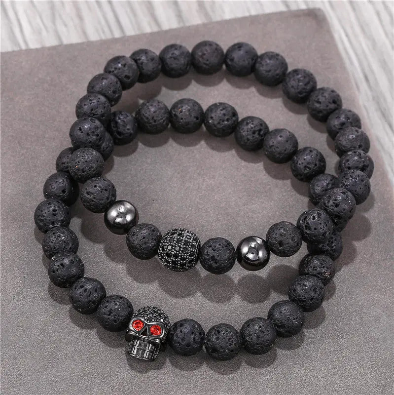 Lava Stone Bead Skull Stretchable Bracelet VRAFI