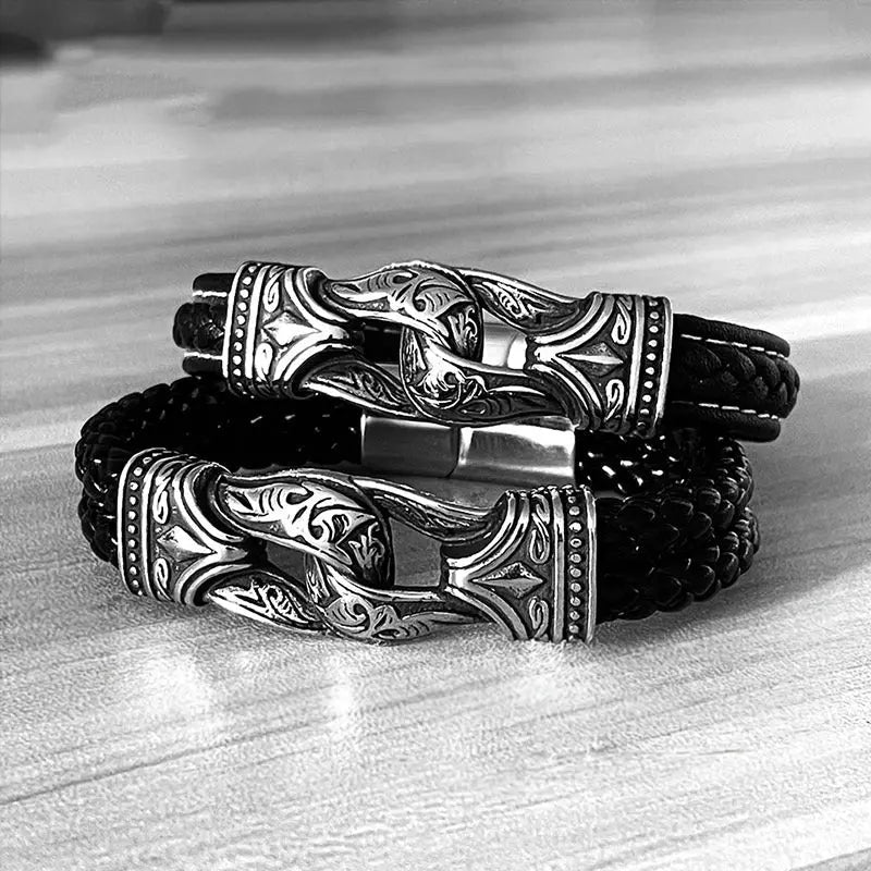 Leather Braided Viking Clasp Bracelet VRAFI