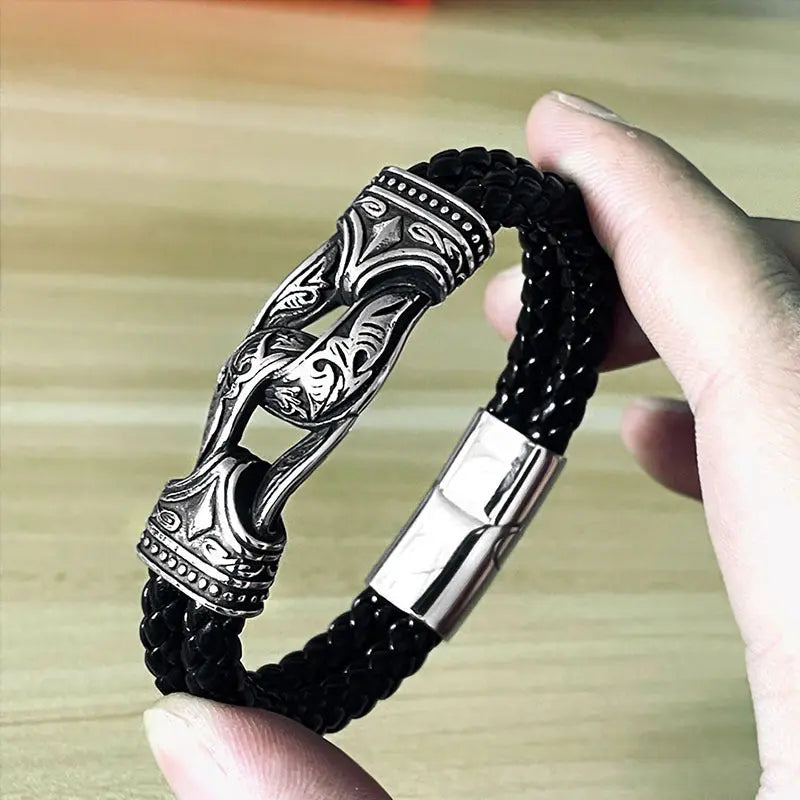 Leather Braided Viking Clasp Bracelet VRAFI