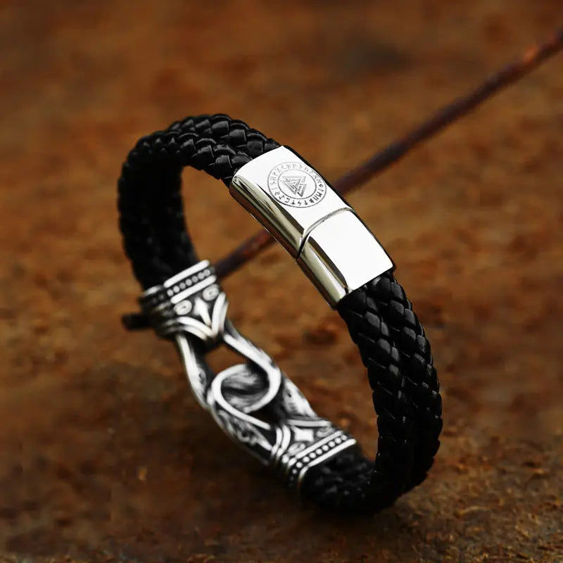 Leather Braided Viking Clasp Bracelet VRAFI