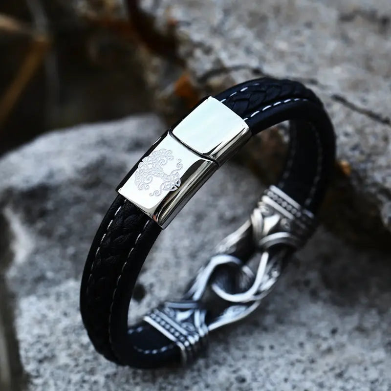 Leather Braided Viking Clasp Bracelet VRAFI