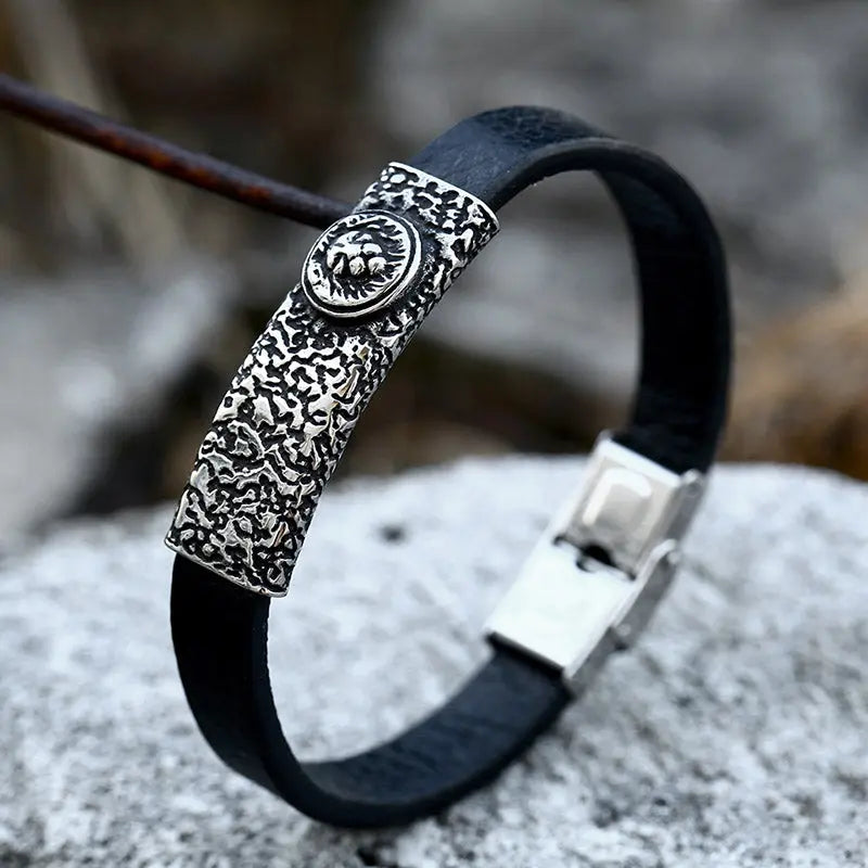 Leather Lion Stainless Steel Bracelet - Vrafi Jewelry