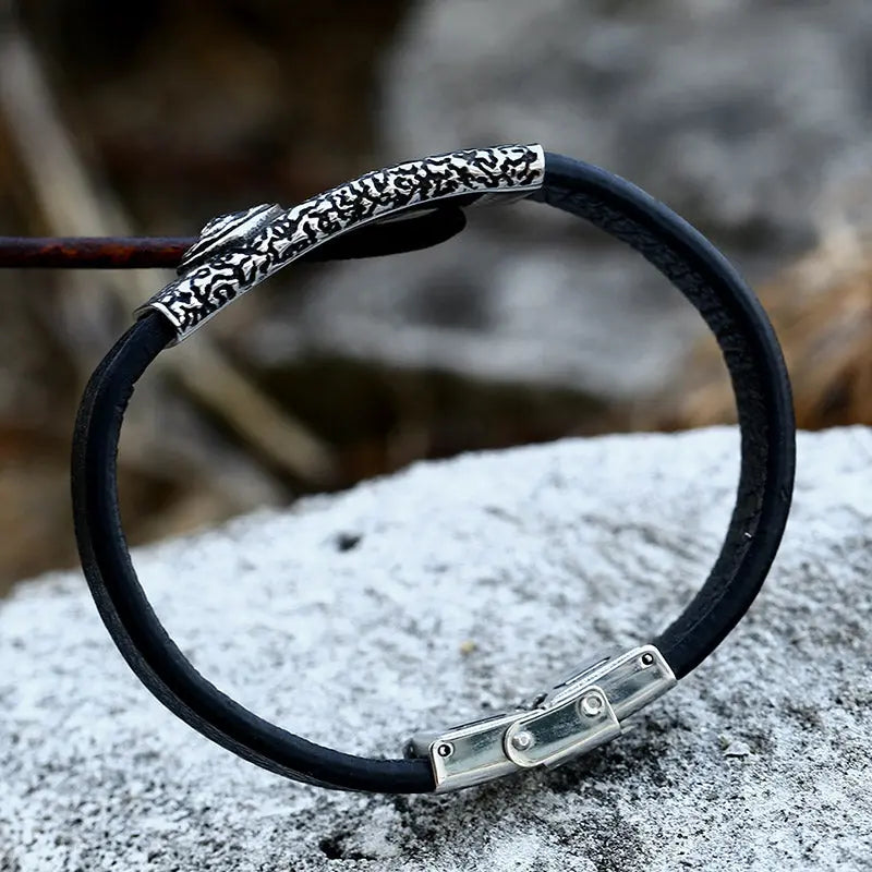 Leather Lion Stainless Steel Bracelet - Vrafi Jewelry