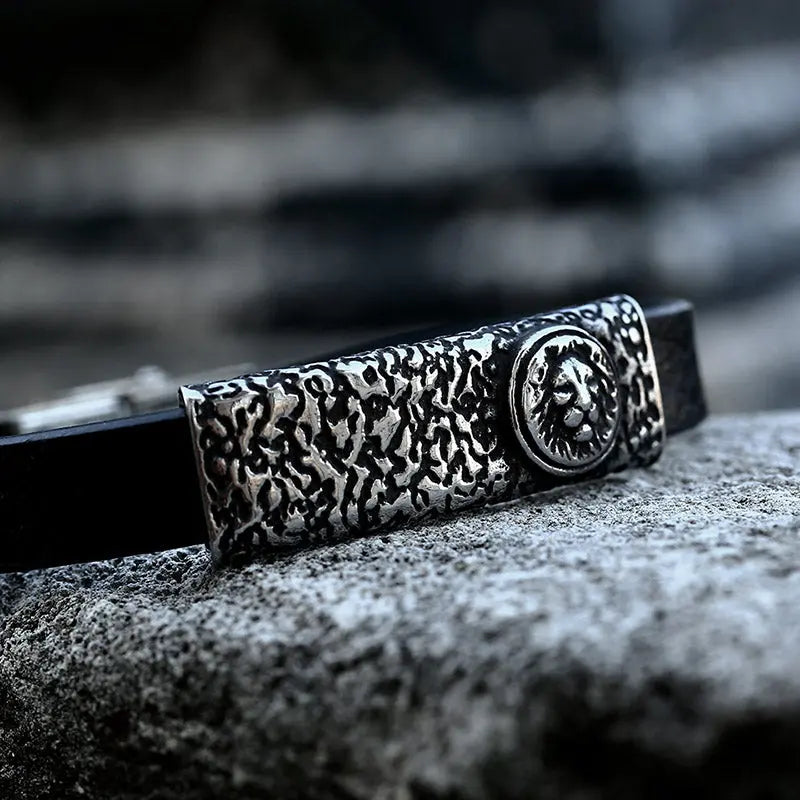 Leather Lion Stainless Steel Bracelet - Vrafi Jewelry