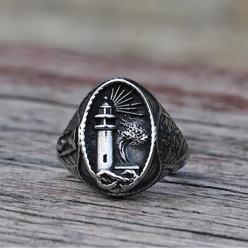 Lighthouse Stainless Steel Ring - Vrafi Jewelry