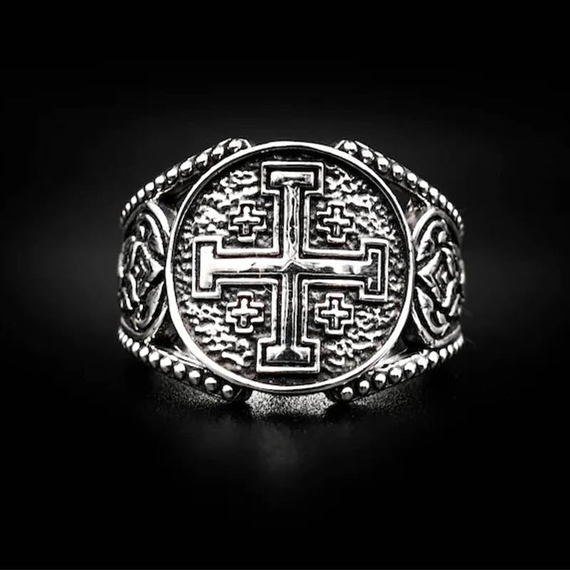 Lorraine Cross Stainless Steel Ring-Vrafi Jewelry