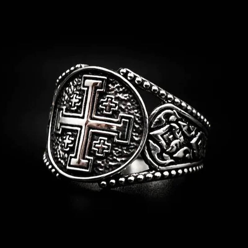 Lorraine Cross Stainless Steel Ring-Vrafi Jewelry