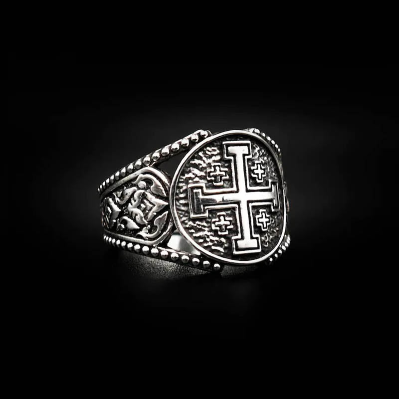 Lorraine Cross Stainless Steel Ring-Vrafi Jewelry