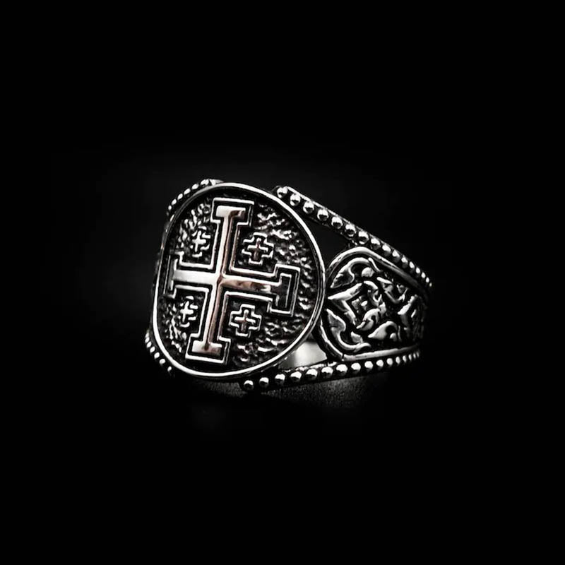 Lorraine Cross Stainless Steel Ring-Vrafi Jewelry