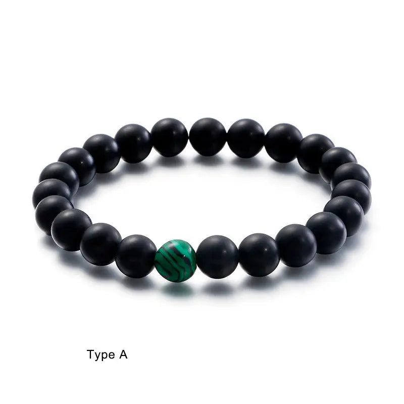Malachite Black Agate Stone Round Beads Stretchable Bracelet VRAFI