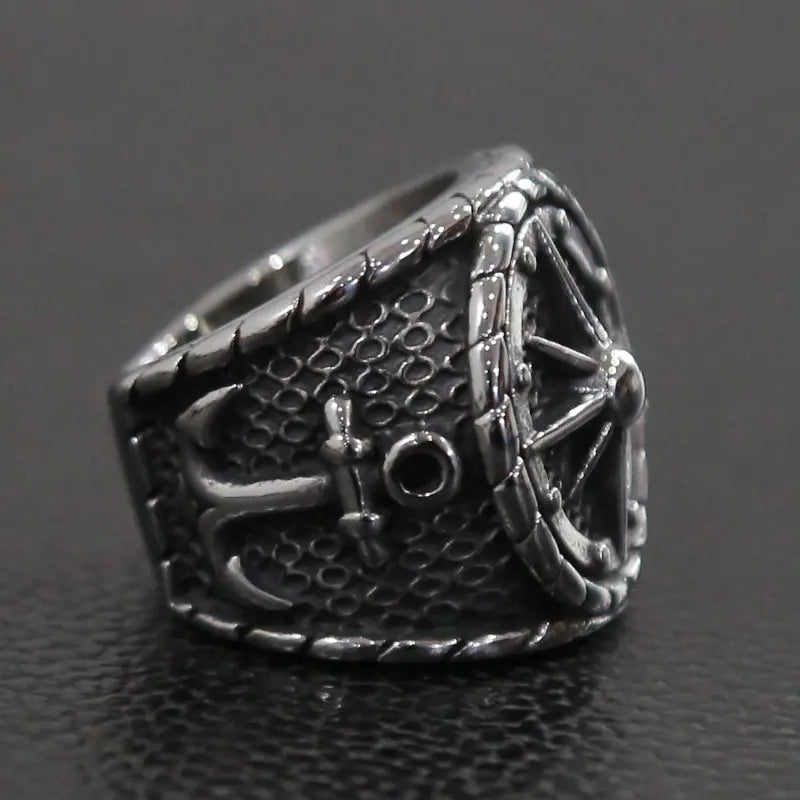 Marine Compass Anchor Stainless Steel Ring - Vrafi Jewelry