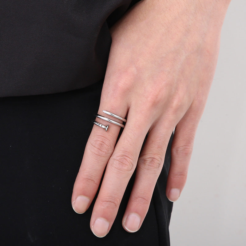 Men's Creative Spring-like Nail Stainless Steel Ring