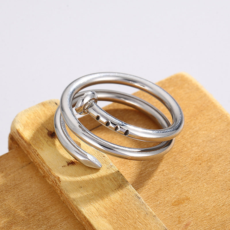 Men's Creative Spring-like Nail Stainless Steel Ring