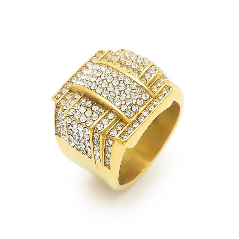 Men's Gold-Plated Zircon Cross Five-Pointed Star Ring