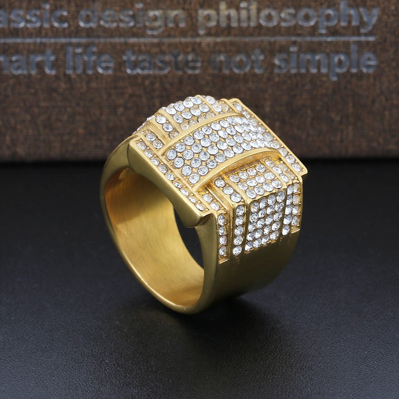 Men's Gold-Plated Zircon Cross Five-Pointed Star Ring