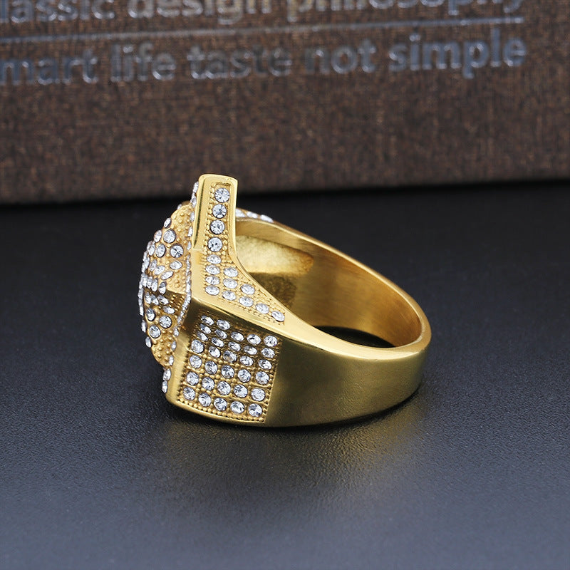 Men's Gold-Plated Zircon Cross Five-Pointed Star Ring