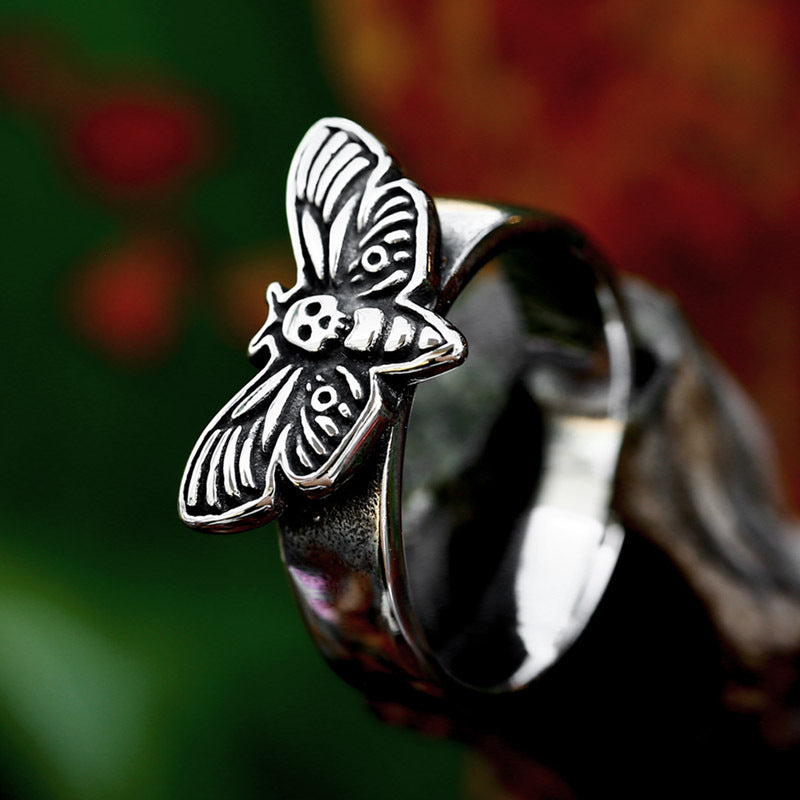 Men's Stainless Steel Moth Ring