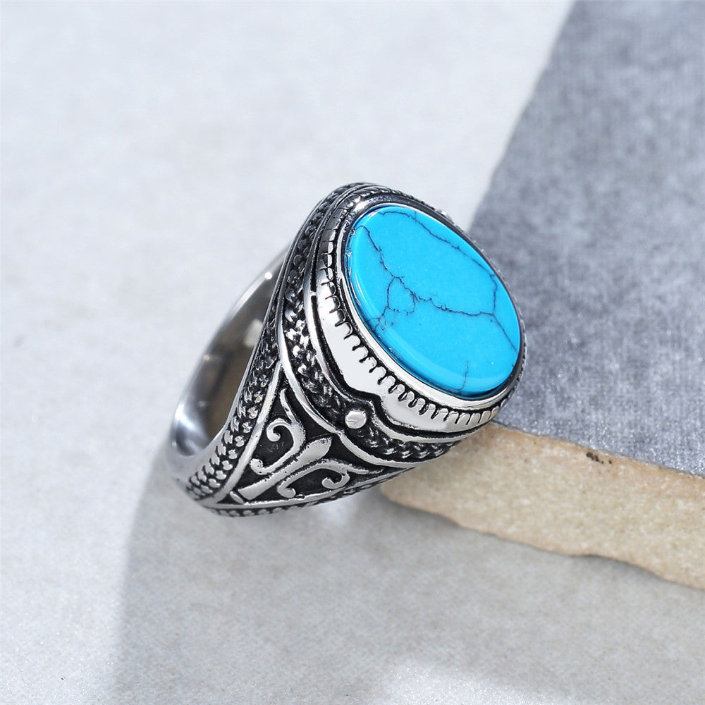 Men's Turquoise Gemstone Stainless Steel Ring