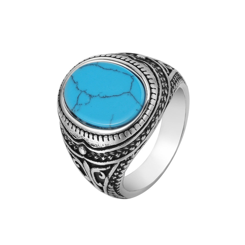 Men's Turquoise Gemstone Stainless Steel Ring