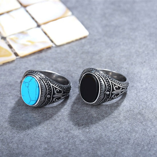 Men's Turquoise Gemstone Stainless Steel Ring