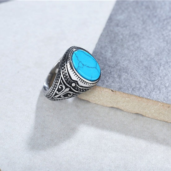 Men's Turquoise Gemstone Stainless Steel Ring