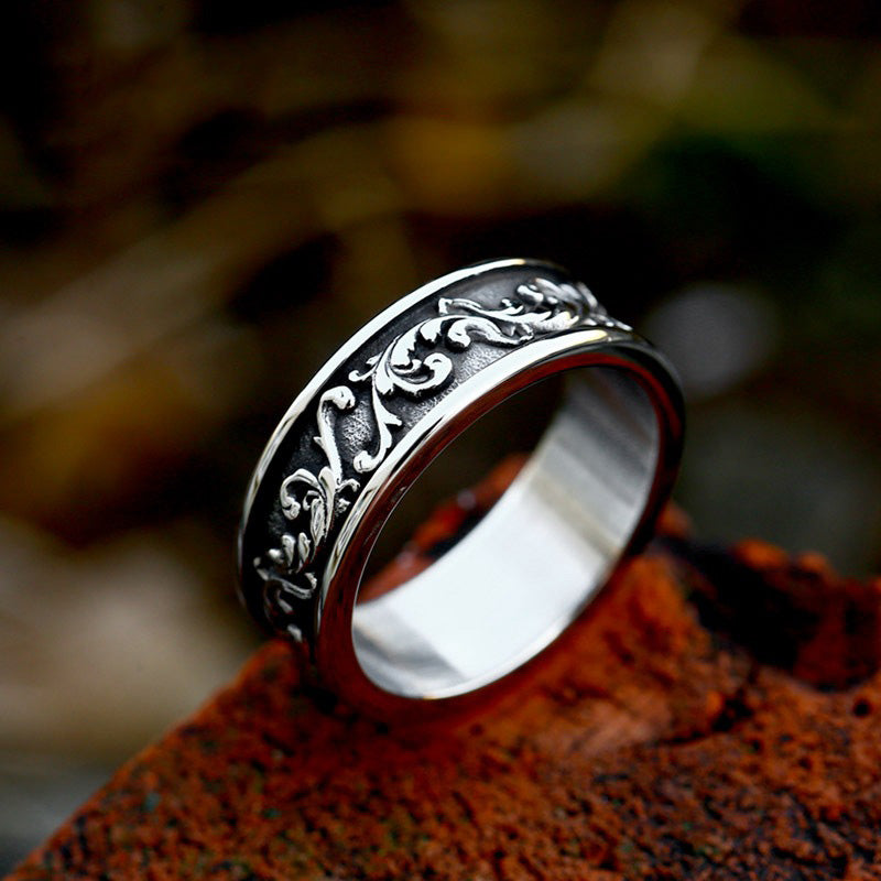 Men's Stainless Steel Carved Ring