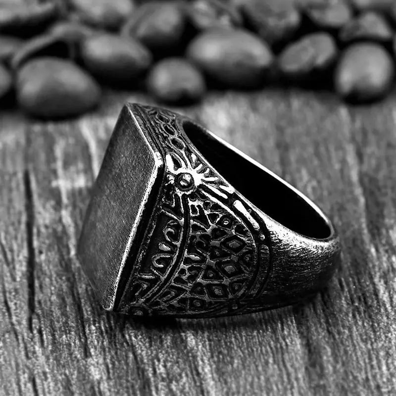 Minimalist Carved Stainless Steel Signet Ring VRAFI