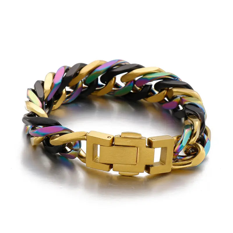 Mixed Color Curb Link Stainless Steel Bracelet VRAFI