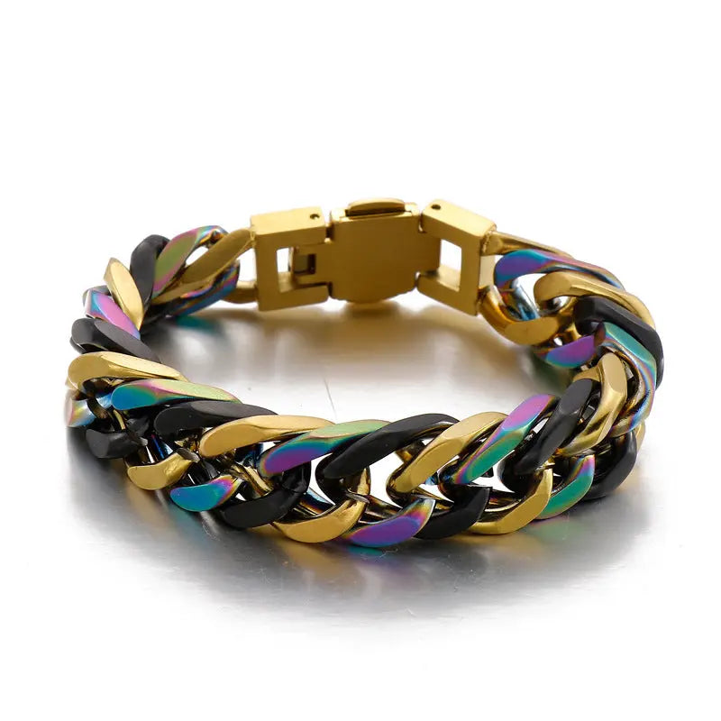 Mixed Color Curb Link Stainless Steel Bracelet VRAFI